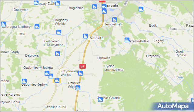 mapa Lipowiec gmina Chorzele, Lipowiec gmina Chorzele na mapie Targeo