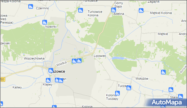 mapa Lipowiec gmina Tyszowce, Lipowiec gmina Tyszowce na mapie Targeo