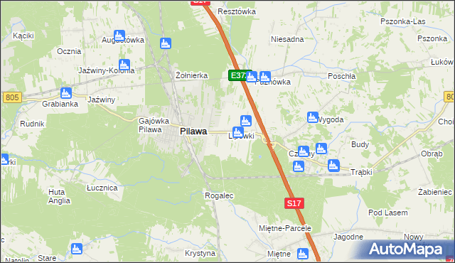 mapa Lipówki gmina Pilawa, Lipówki gmina Pilawa na mapie Targeo