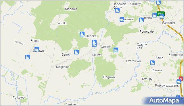 mapa Lipowo gmina Sztabin, Lipowo gmina Sztabin na mapie Targeo