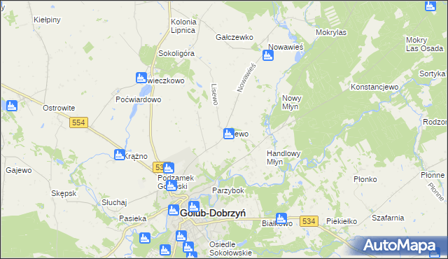 mapa Lisewo gmina Golub-Dobrzyń, Lisewo gmina Golub-Dobrzyń na mapie Targeo