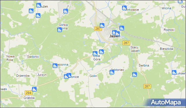 mapa Lisia Góra gmina Jasień, Lisia Góra gmina Jasień na mapie Targeo