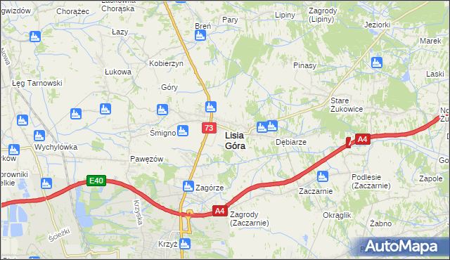 mapa Lisia Góra powiat tarnowski, Lisia Góra powiat tarnowski na mapie Targeo