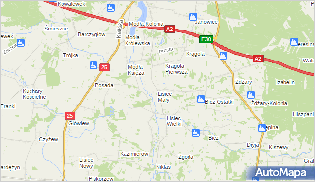 mapa Lisiec Mały, Lisiec Mały na mapie Targeo