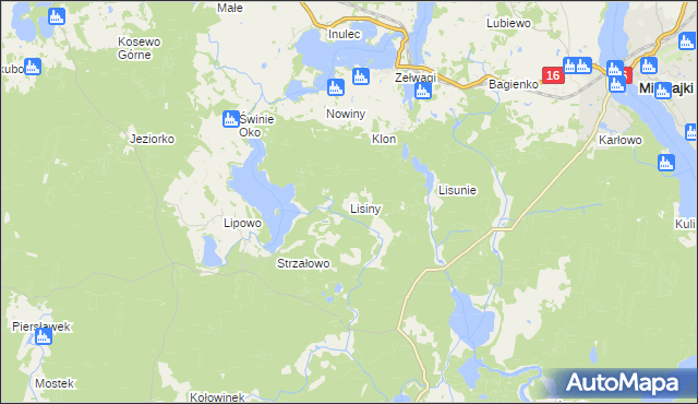 mapa Lisiny gmina Mikołajki, Lisiny gmina Mikołajki na mapie Targeo