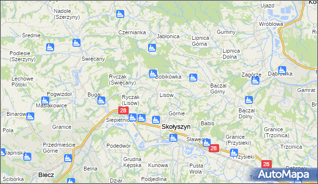 mapa Lisów gmina Skołyszyn, Lisów gmina Skołyszyn na mapie Targeo