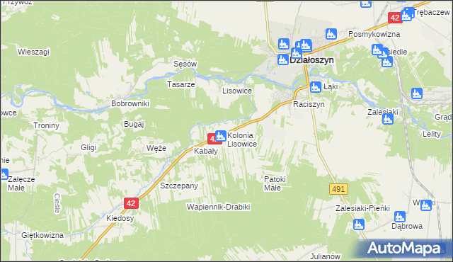 mapa Lisowice-Kolonia, Lisowice-Kolonia na mapie Targeo