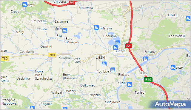 mapa Liszki powiat krakowski, Liszki powiat krakowski na mapie Targeo
