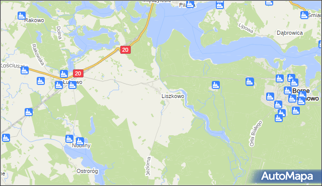 mapa Liszkowo gmina Borne Sulinowo, Liszkowo gmina Borne Sulinowo na mapie Targeo