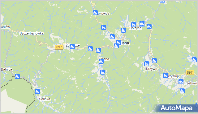 mapa Liszna gmina Cisna, Liszna gmina Cisna na mapie Targeo
