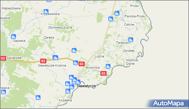 mapa Liszna gmina Sławatycze, Liszna gmina Sławatycze na mapie Targeo