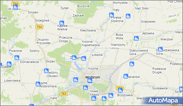 mapa Łobzów gmina Wolbrom, Łobzów gmina Wolbrom na mapie Targeo