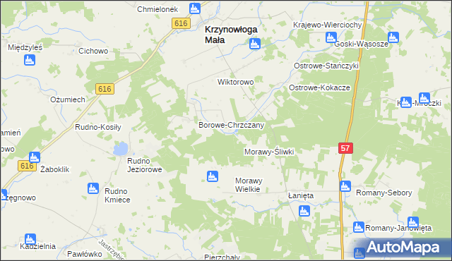 mapa Łoje gmina Krzynowłoga Mała, Łoje gmina Krzynowłoga Mała na mapie Targeo