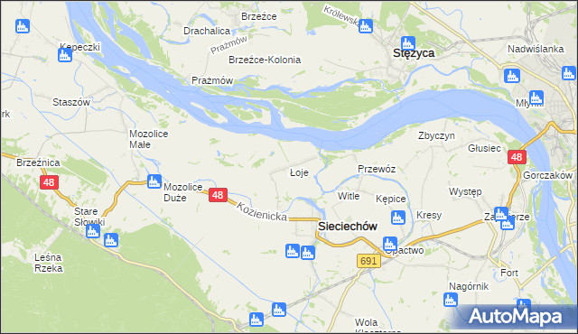 mapa Łoje gmina Sieciechów, Łoje gmina Sieciechów na mapie Targeo