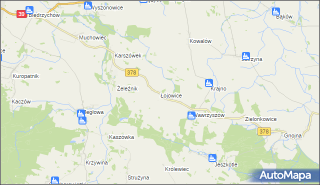 mapa Łojowice gmina Wiązów, Łojowice gmina Wiązów na mapie Targeo