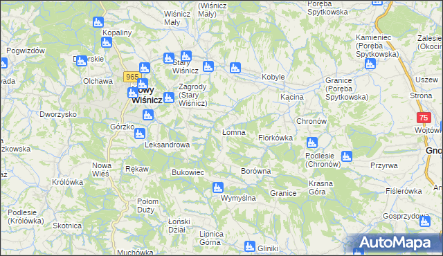 mapa Łomna gmina Nowy Wiśnicz, Łomna gmina Nowy Wiśnicz na mapie Targeo