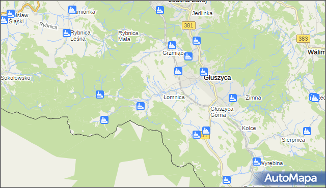 mapa Łomnica gmina Głuszyca, Łomnica gmina Głuszyca na mapie Targeo