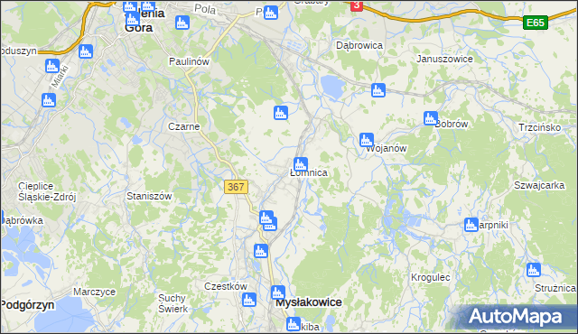 mapa Łomnica gmina Mysłakowice, Łomnica gmina Mysłakowice na mapie Targeo