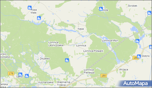 mapa Łomnica gmina Trzcianka, Łomnica gmina Trzcianka na mapie Targeo