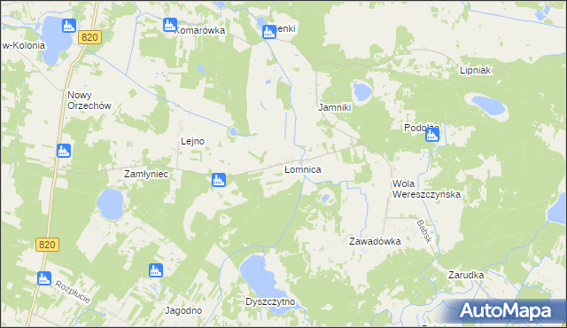 mapa Łomnica gmina Urszulin, Łomnica gmina Urszulin na mapie Targeo