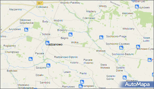 mapa Łoniewo gmina Radzanowo, Łoniewo gmina Radzanowo na mapie Targeo