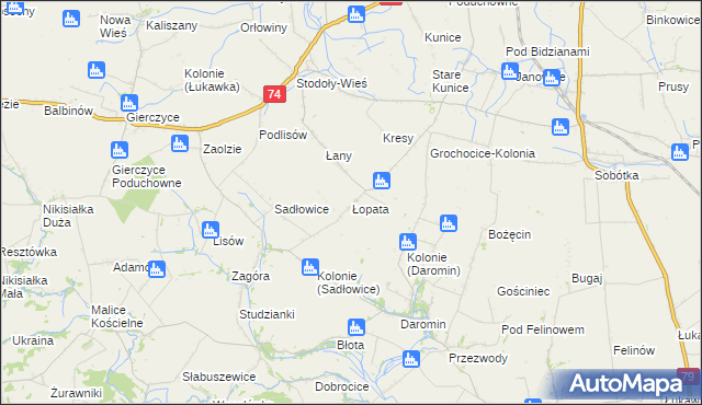 mapa Łopata gmina Wojciechowice, Łopata gmina Wojciechowice na mapie Targeo