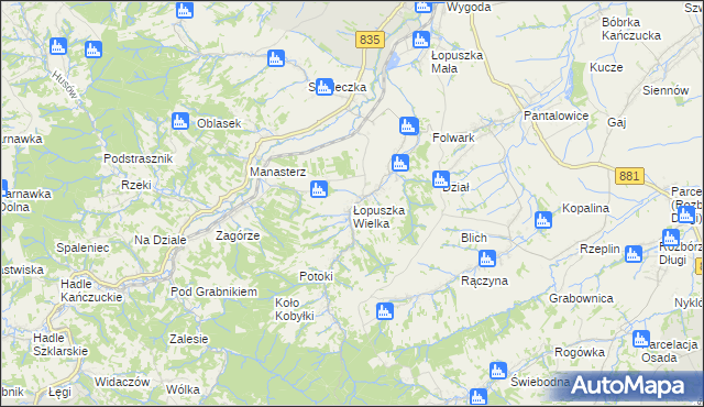 mapa Łopuszka Wielka, Łopuszka Wielka na mapie Targeo