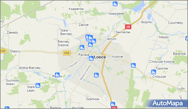 mapa Łosice, Łosice na mapie Targeo