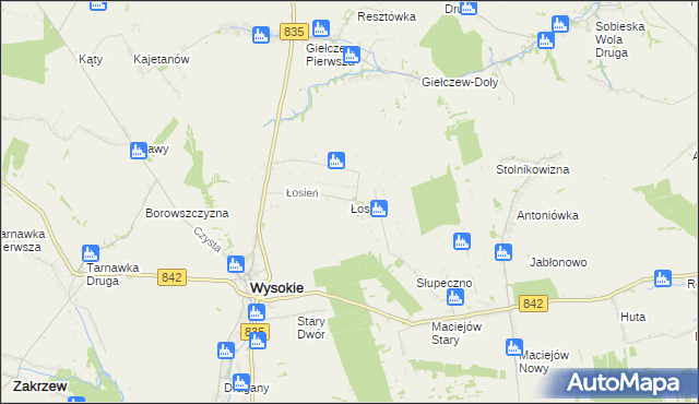 mapa Łosień gmina Wysokie, Łosień gmina Wysokie na mapie Targeo