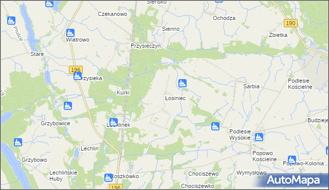 mapa Łosiniec gmina Skoki, Łosiniec gmina Skoki na mapie Targeo