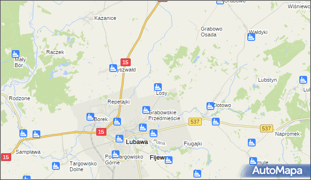 mapa Losy gmina Lubawa, Losy gmina Lubawa na mapie Targeo