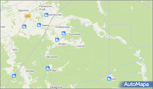 mapa Łozice gmina Hajnówka, Łozice gmina Hajnówka na mapie Targeo