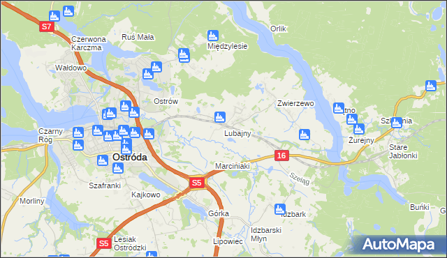 mapa Lubajny, Lubajny na mapie Targeo