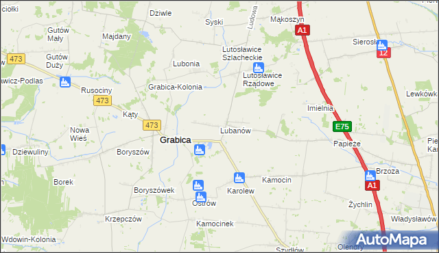 mapa Lubanów gmina Grabica, Lubanów gmina Grabica na mapie Targeo