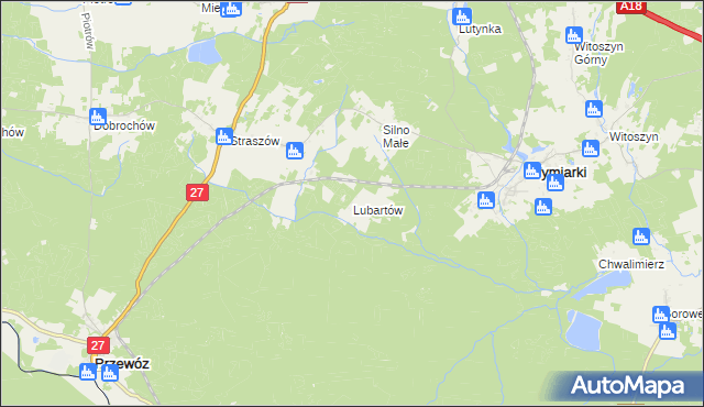 mapa Lubartów gmina Wymiarki, Lubartów gmina Wymiarki na mapie Targeo