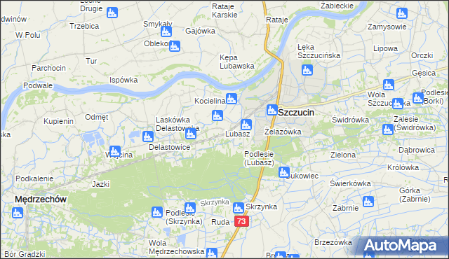 mapa Lubasz gmina Szczucin, Lubasz gmina Szczucin na mapie Targeo