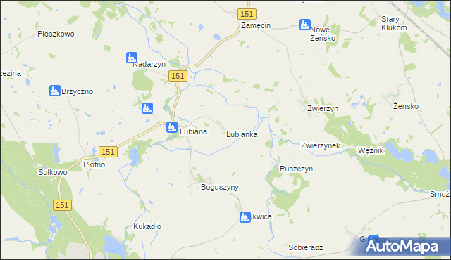 mapa Lubianka gmina Pełczyce, Lubianka gmina Pełczyce na mapie Targeo