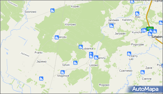 mapa Łubianka gmina Sztabin, Łubianka gmina Sztabin na mapie Targeo