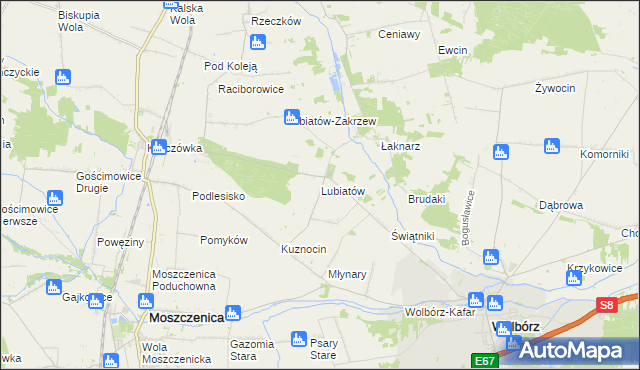 mapa Lubiatów gmina Wolbórz, Lubiatów gmina Wolbórz na mapie Targeo