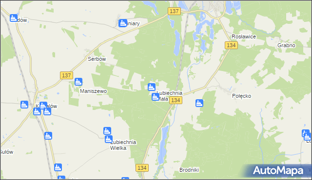 mapa Lubiechnia Mała, Lubiechnia Mała na mapie Targeo