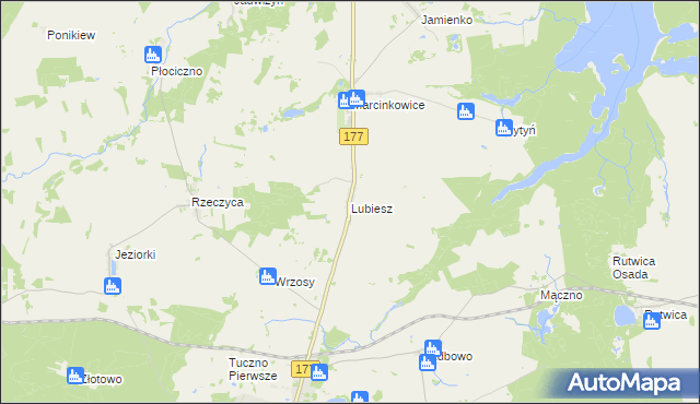 mapa Lubiesz gmina Tuczno, Lubiesz gmina Tuczno na mapie Targeo