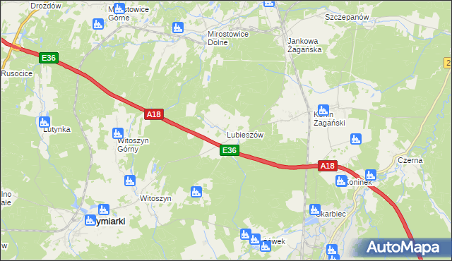 mapa Lubieszów gmina Wymiarki, Lubieszów gmina Wymiarki na mapie Targeo