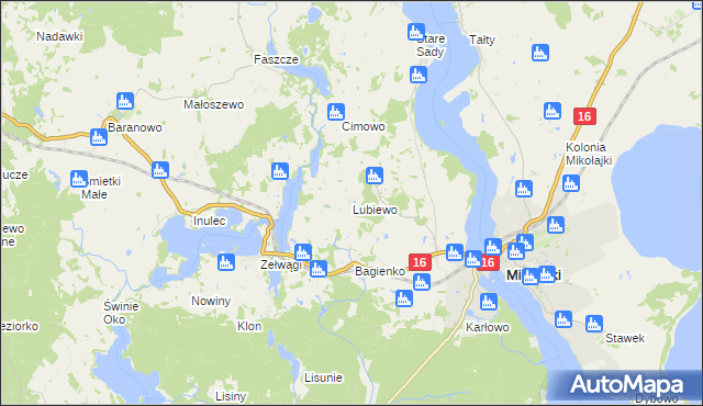mapa Lubiewo gmina Mikołajki, Lubiewo gmina Mikołajki na mapie Targeo