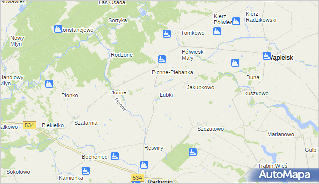 mapa Łubki gmina Radomin, Łubki gmina Radomin na mapie Targeo