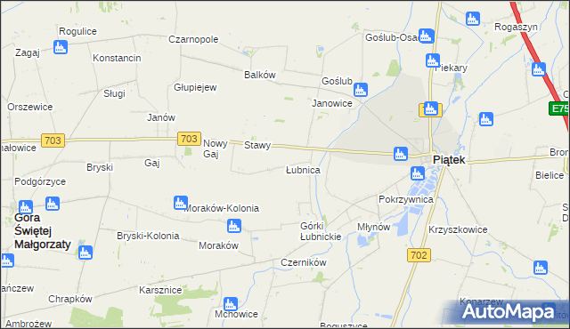 mapa Łubnica gmina Piątek, Łubnica gmina Piątek na mapie Targeo