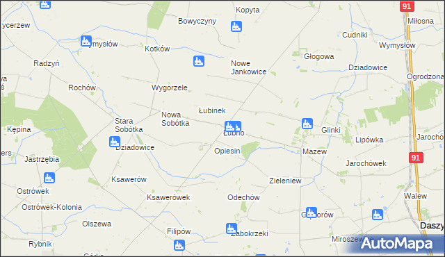 mapa Łubno gmina Daszyna, Łubno gmina Daszyna na mapie Targeo