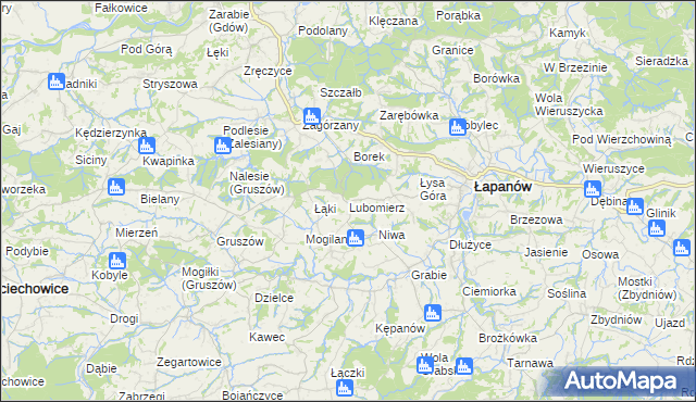 mapa Lubomierz gmina Łapanów, Lubomierz gmina Łapanów na mapie Targeo