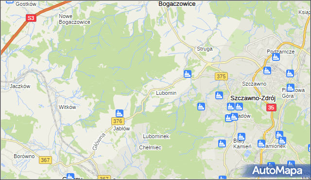 mapa Lubomin gmina Stare Bogaczowice, Lubomin gmina Stare Bogaczowice na mapie Targeo