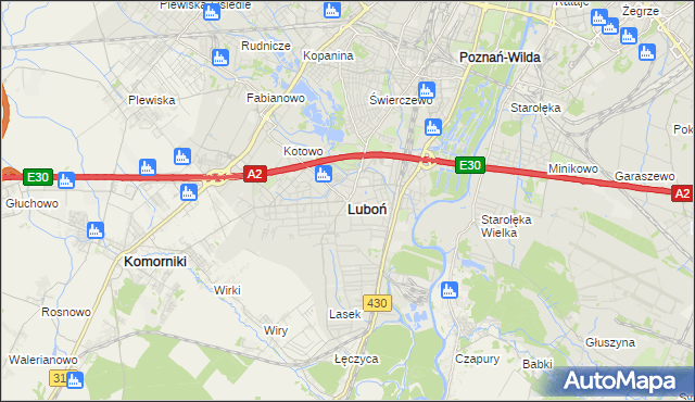 mapa Luboń powiat poznański, Luboń powiat poznański na mapie Targeo