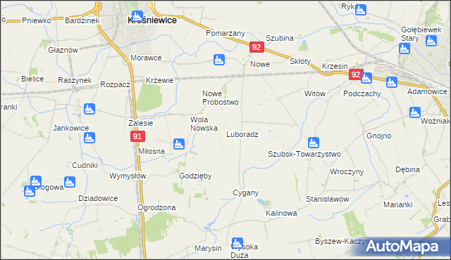 mapa Luboradz gmina Krośniewice, Luboradz gmina Krośniewice na mapie Targeo